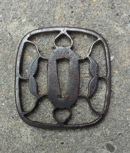 EDO Period Japan Iron Tsuba Heart Shape Ginger Openwork Design Kanayama School