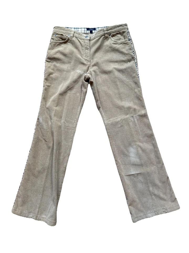 Pantalones de pana vintage Burberry London beige con ribete a cuadros Nova para mujer EE. UU. 10 Foto 2 de 4