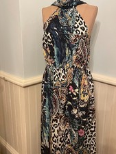 Venus Halter Maxi Dress Paisley floral Print Multi colored  Small