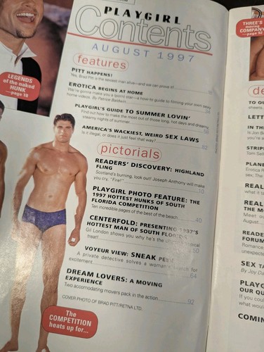 Playgirl Magazine August 1997 Gil London South Florida Hunks Brad Pitt Nude 525 - Picture 2 of 3