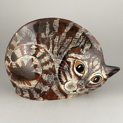 Tabby Cat Planter Vase Cats by Nina Lyman Brown Striped Gold Eyes Ceramic