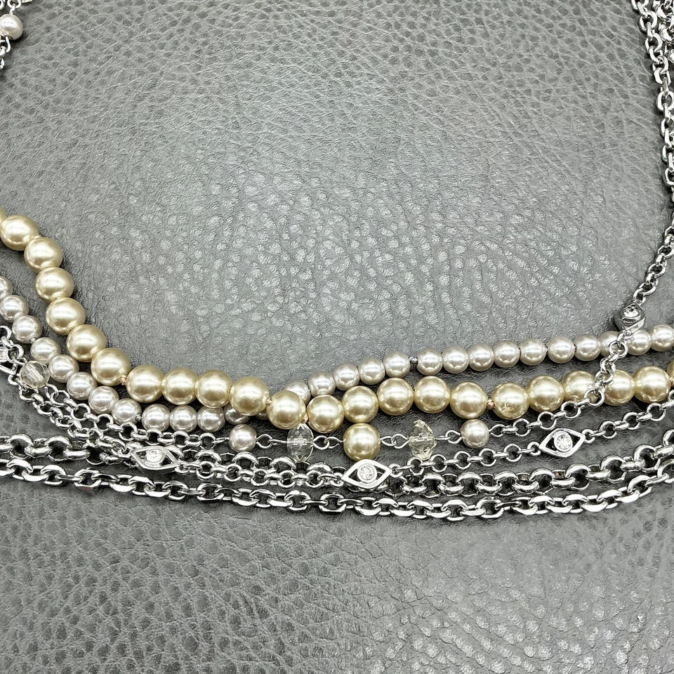 Collar de cadena Lia Sophia multihilo imitación perla tono plata en capas declaración Foto 3 de 4