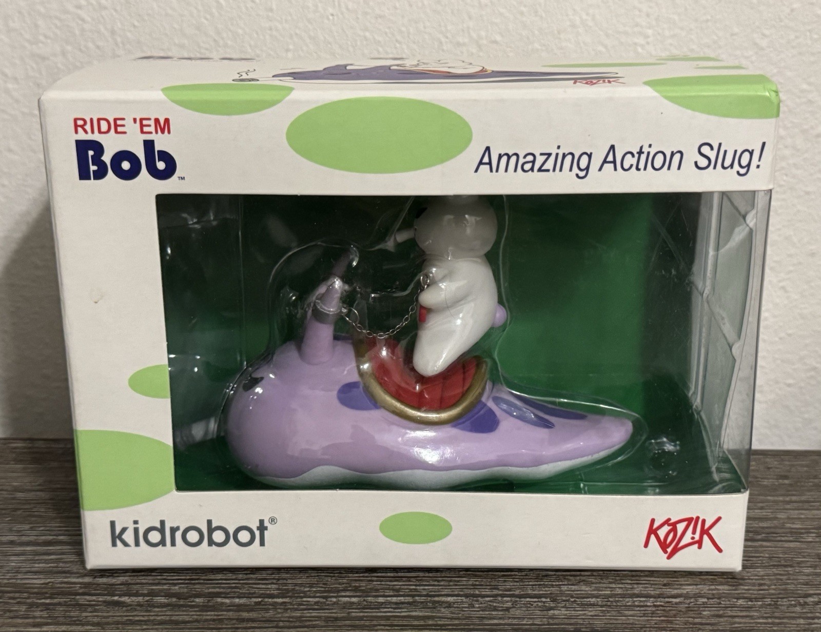 Kidrobot Ride ’Em Bob by Kozik 2008 Vinyl Figure w/ Box Slug Rider