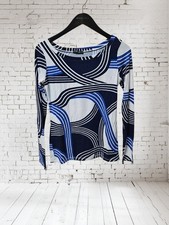 Maglietta A Manica Lunga TALCO Blu Bianco Motivo Geometrico Made In Italy