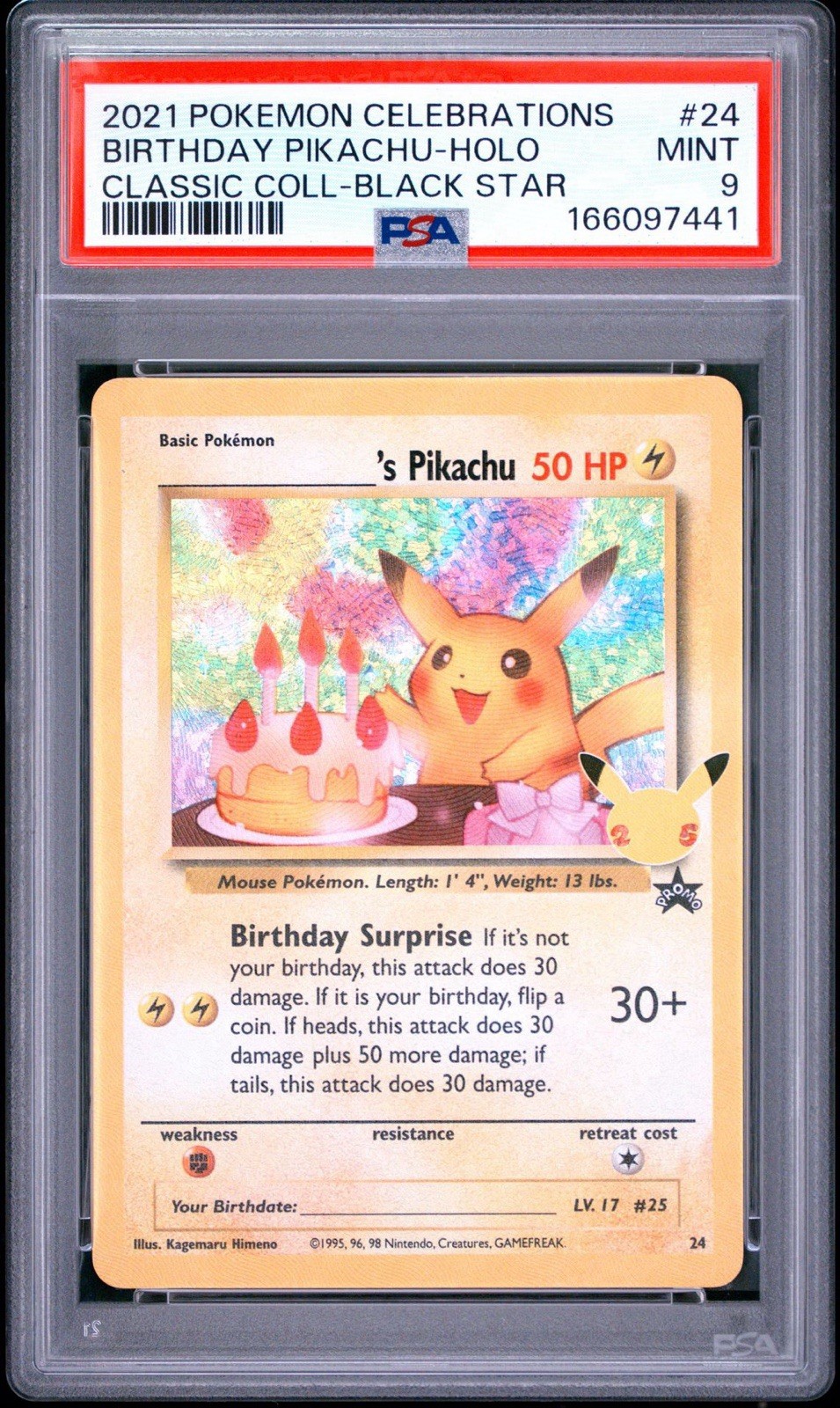 2021 POKEMON CELEBRATIONS CLASSIC COLLECTION #24 BIRTHDAY PIKACHU-HOLO PSA 9