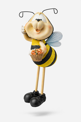 Dekofigur Biene Hummel  mit Blumenkorb Polyresin handbemalt 22,5 cm Gartenfreude