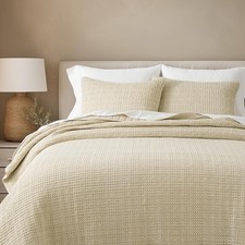Stonewashed 100 Natural Cotton Waffle Quilt Set King Size 3 Pieces, Durable,
