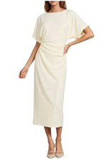 Zara Women's Draped Fitted Dress Off white Pleated Sides Bridal Flattering XS