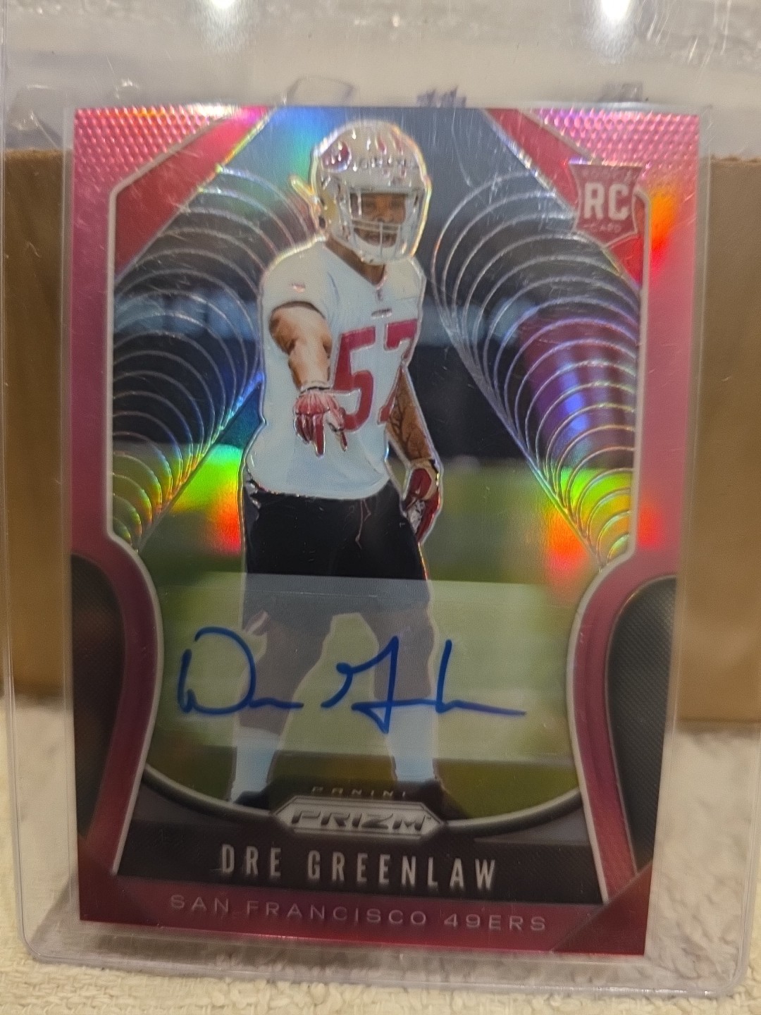 2019 Panini Prizm - Rookies Dre Greenlaw #384 Pink Prizm Autographs (AU, RC)