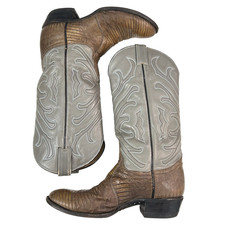 Vtg TONY LAMA Iguana Cowboy Boots Men 6.5 D Brown Gray Exotic Lizard GOLD LABEL