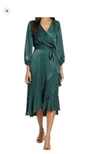 Gal meets  Glam Jennifer Green Satin Wrap Long Sleeve  Ruffle size 12 