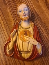 Vintage Italian Sacred Heart Of Jesus Christ 3d Plaque