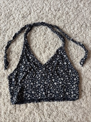american eagle going out top floral white flowers with navy backround medium