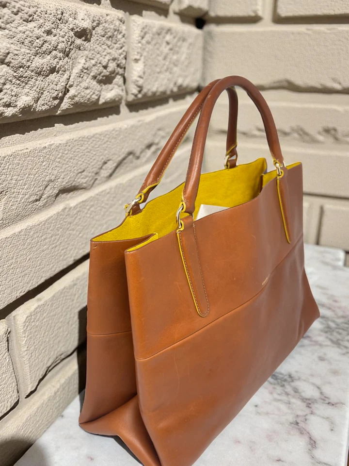 Coach Large Borough Executive Tote Glovetan Leather Saddle Yellow Champagne Gold - Image 2 of 4