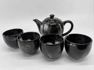 Teavana Global Treasures Tea Set Teapot 4 Cups Black Marble Stoneware