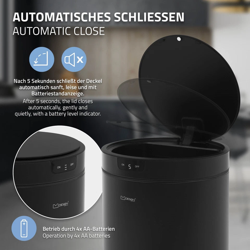 Mülleimer mit Automatik Sensor Abfalleimer Papierkorb Abfallbehälter Stahl 30L - Bild 4 von 4