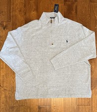 NWT Polo Ralph Lauren Big  Tall Estate-Rib 1/4 Zip Cotton Grey Pullover Sz 2XB
