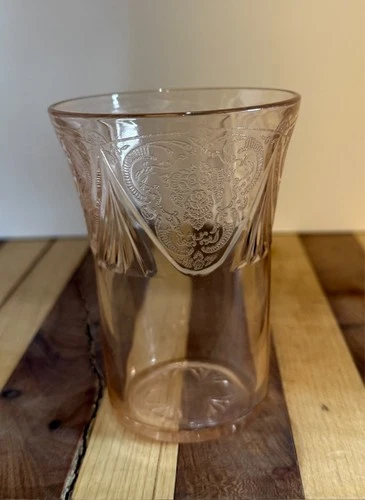 1- Vintage Pink Depression Glass Tumbler "Royal Lace", by Hazel-Atlas Glass 1934