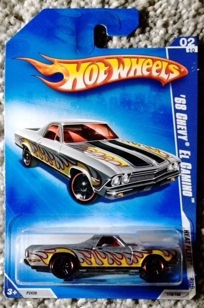 2009 Hot Wheels ‘68 Chevy El Camino Heat Fleet Silver w Flames #2/10 118/190 NIP