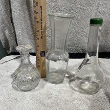 Lot of 3 vintage clear glass vases & bottle Owens Illinois base. Clean lot.