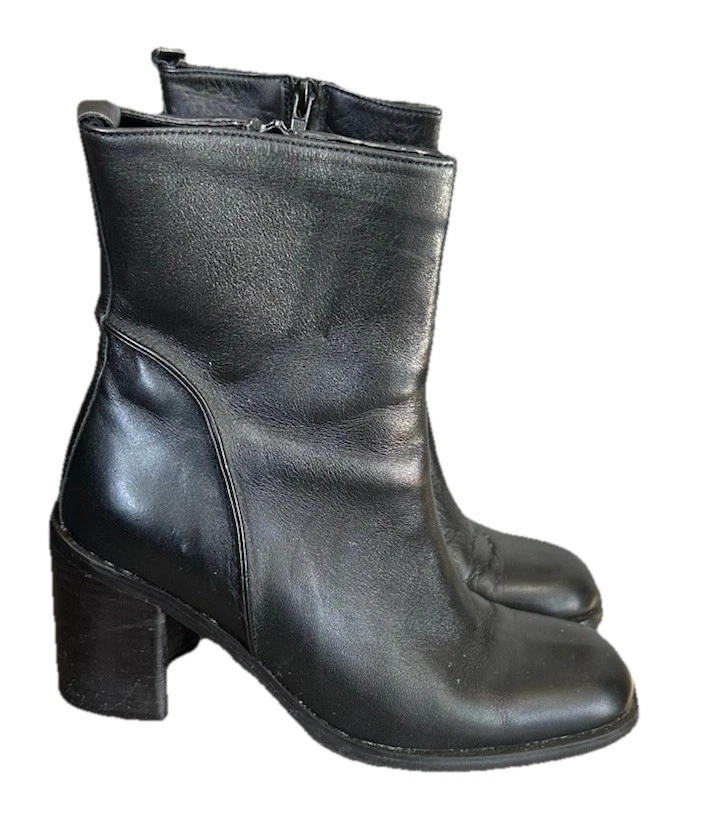 "Botas Bandolino De Colección Y2K Cuero Guijarro Negro Puntera Cuadrada Bloque 3"" Tacón Talla 7B" Foto 2 de 4