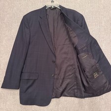 Jos A Bank Signature Collection Blazer 44R Navy Blue Windowpane 100 Wool 44 R
