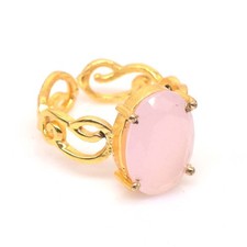 Rose Quartz Ring Simulated Stone Gold Plated Jewelry Gift Adjustable Ring J178