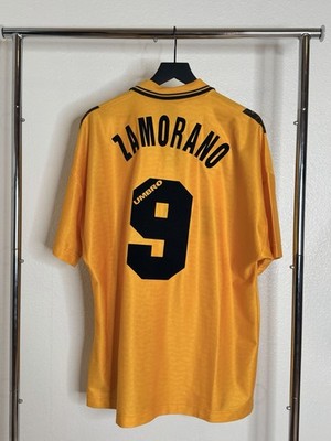 1996/97 Umbro Inter Milan Zamorano #9 Soccer Jersey Yellow Black