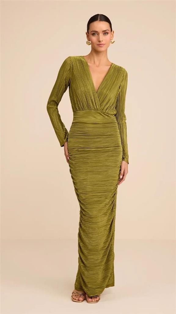 NWT lulus Seren Olive Green Plisse Surplice Maxi Dress | eBay