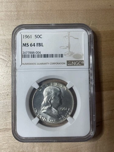 1961 P Franklin Half Dollar NGC MS64 90% FBL  Silver Half Dollar