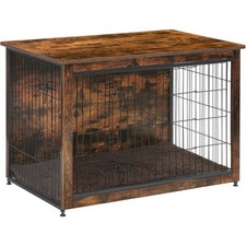 DWANTON Dog Crate Furniture with Cushion, Wooden Kennel Table with Double Doors
