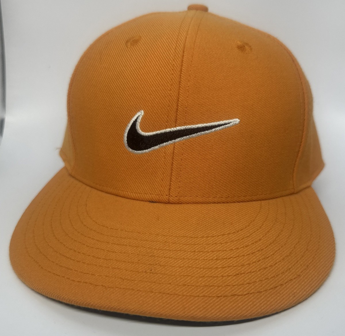 Vintage Nike Swoosh Orange Cap Hat Classic Pro Fitted Size 7 Wool