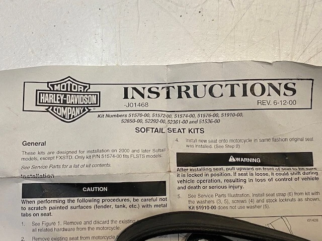 Correa de asiento Harley Davidson Softail 51570-00 | J01468 | 6-12-00 | 51572-00 Foto 2 de 4