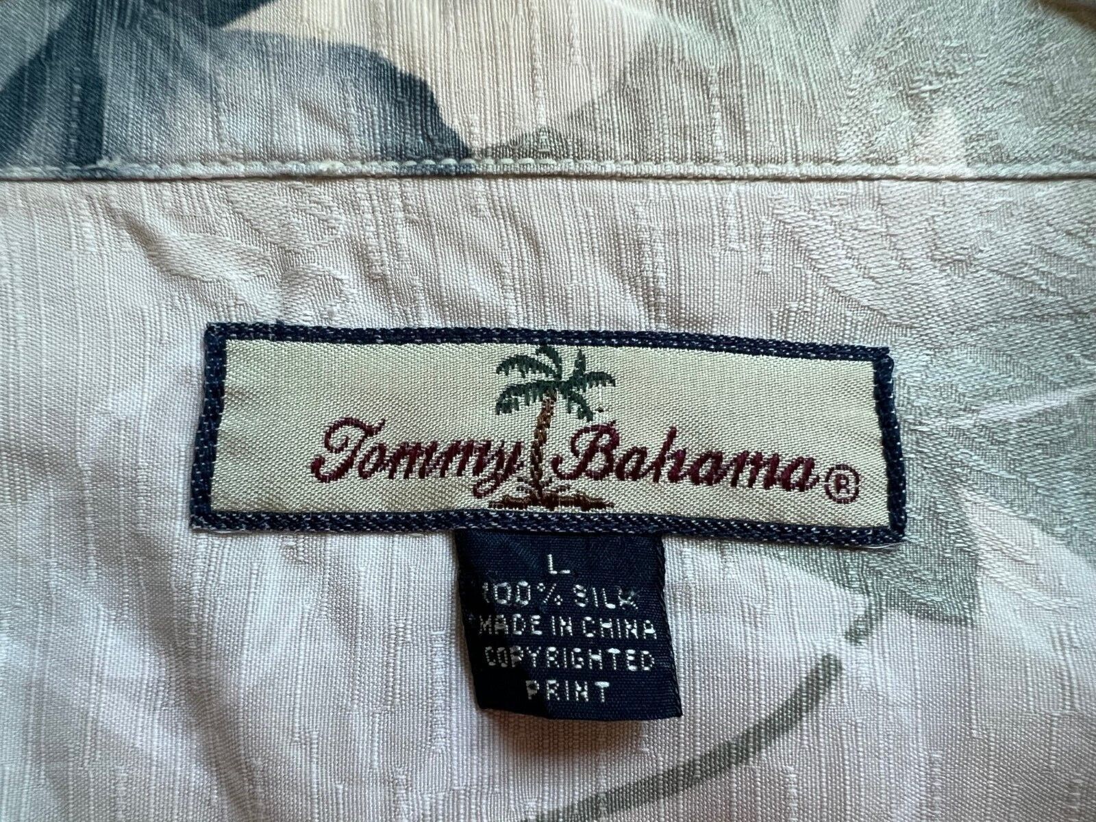 Tommy Bahama 100% Silk Hawaiian Shirt Khaki, Navy… - image 3