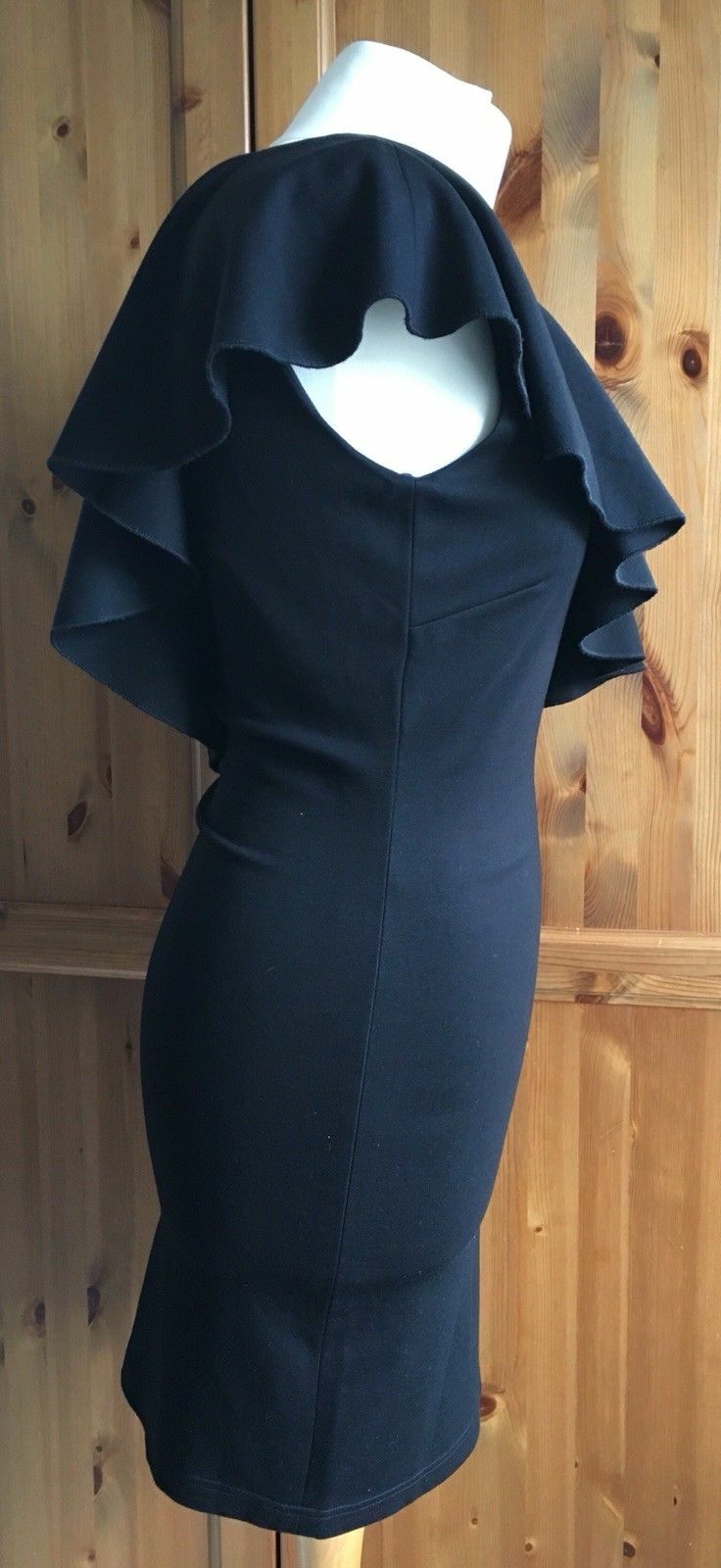 New H&M Gold Label Black One Shoulder Ruffle Party Cocktail Knit Dress LBD 10UK thumbnail 5