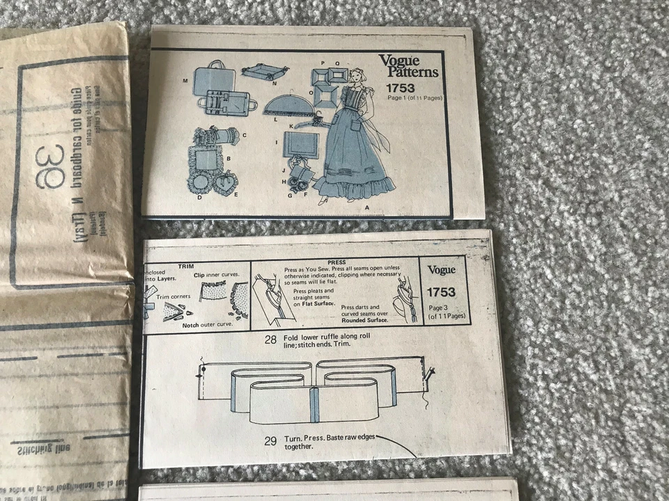 WOMENS CRAFTS UNCUT VOGUE SEWING PATTERNS 1753 APRON HANGER COVER PILLOW SACHET - Image 4 of 4