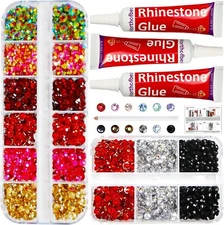 Rhinestones for Crafts Clothes kit with Rhinestones Glue,Flatback Rhinestone Red
