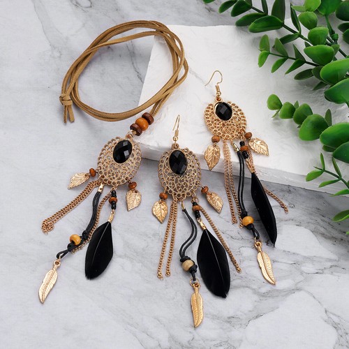Retro Feather Earrings Set for Women Bohemian Colorful Tassel Leaf Drop Jewelry - Picture 8 of 19