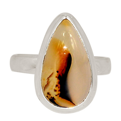 Natural Montana Agate From The Yellowstone River 925 Silver Ring s.6 ALLR-28836