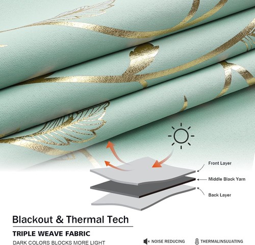 Room Darkening Grommet Curtains 66x84 in Aqua with Elegant Gold Floral Design - Picture 9 of 9