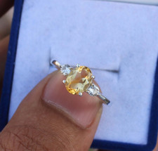 Natural Yellow Citrine Engagement Ring 925 Silver Victorian Citrine Ring For Her