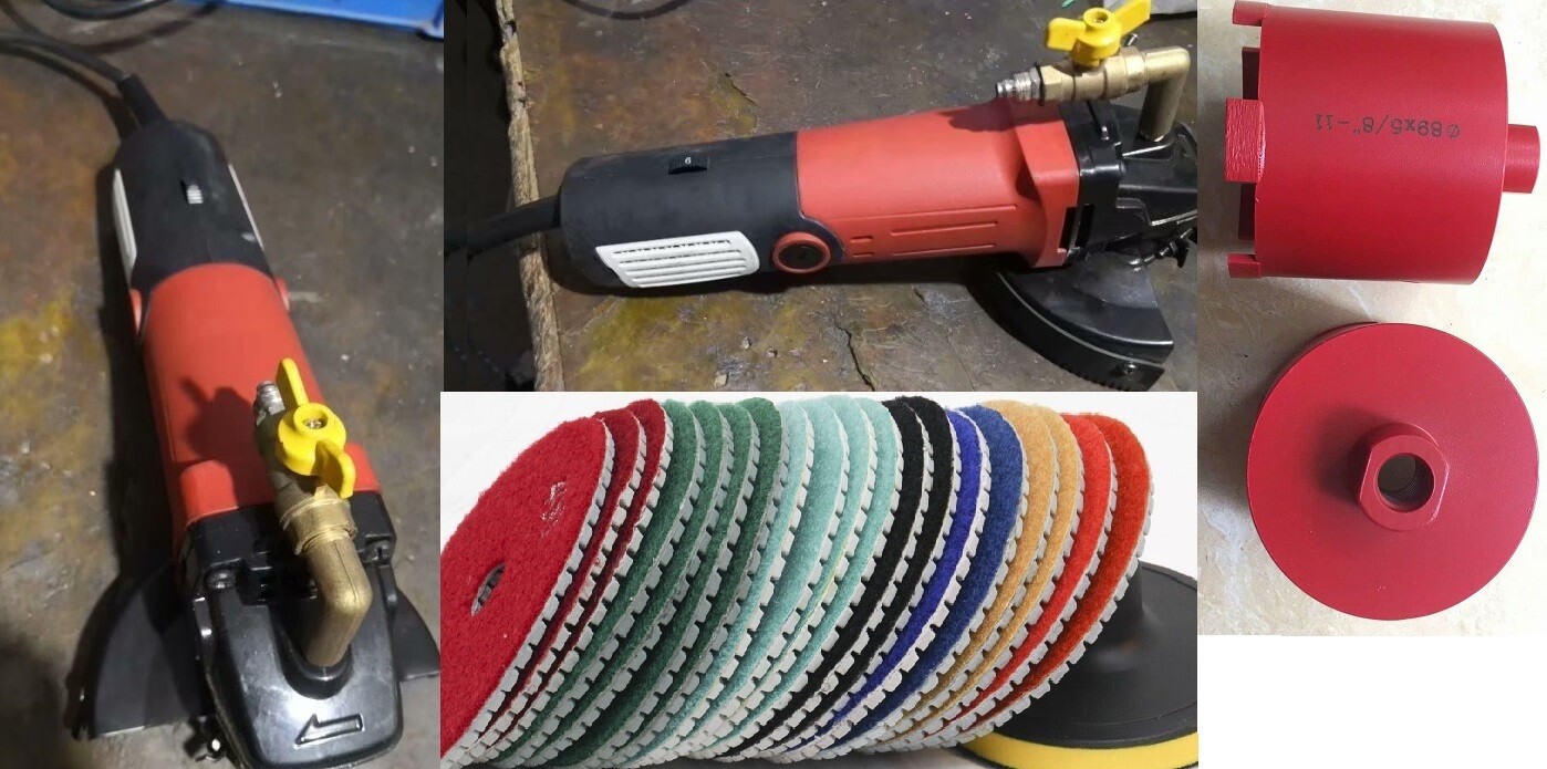 Marble Granite Stone Wet Polisher + 4" Diamond Pads + 3.5" C