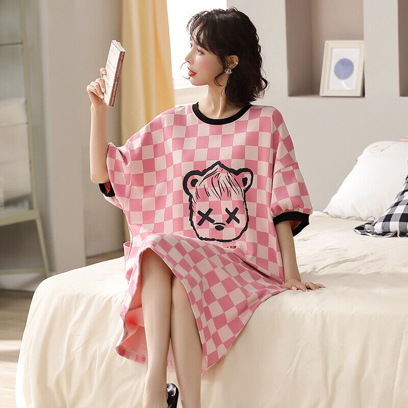 Cozy Cotton Long Sleeve Nightgown For Women Cute Cartoon Sleep Dress  Nightshirt