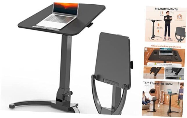 Foldable Mobile Standing Desk, Height Adjustable Sit Stand Desk, 90° Tiltable-image