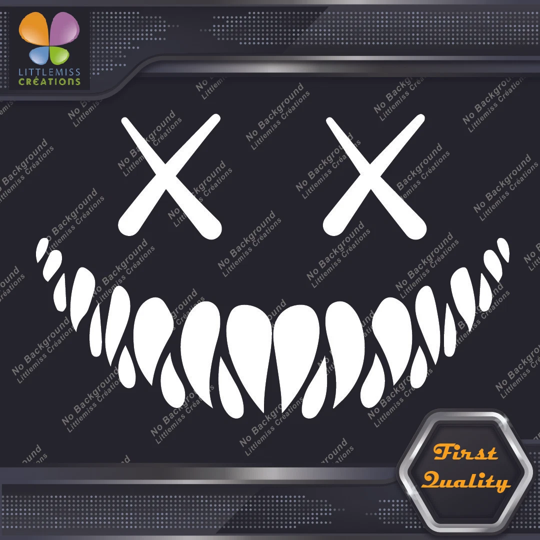 Creepy Smile Monster Scary Evil Face X Eyes Sharp Teeth Vinyls Decals Stickers
