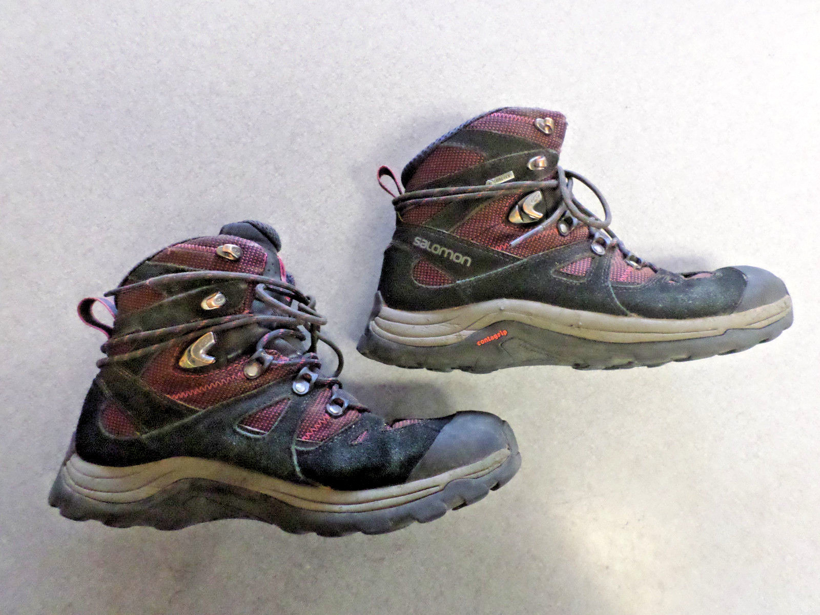 Salomon rete rossa e camoscio nero Goretex 6 pollici. stivali da trekking. Donna 8 5