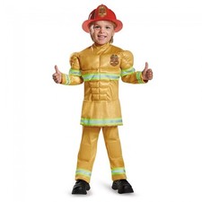 Boys Fireman Costume Muscle Firefighter Fire Man Fighter Toddler Child Kids NEW