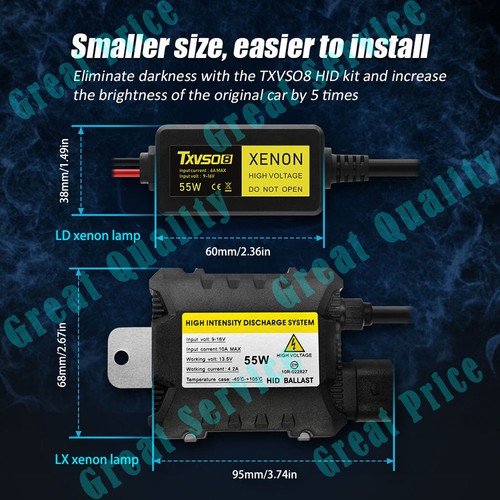 H7 Xenon HID CONVERSION KIT Pair 55W Hi/Lo Beam Bulbs Slim Ballasts 6000K-12000K - Picture 7 of 14