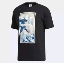 NWT ADIDAS TSUNAMI BOX LOGO TEE GJ2109 MENS M BLACK JAPANESE GREAT WAVE