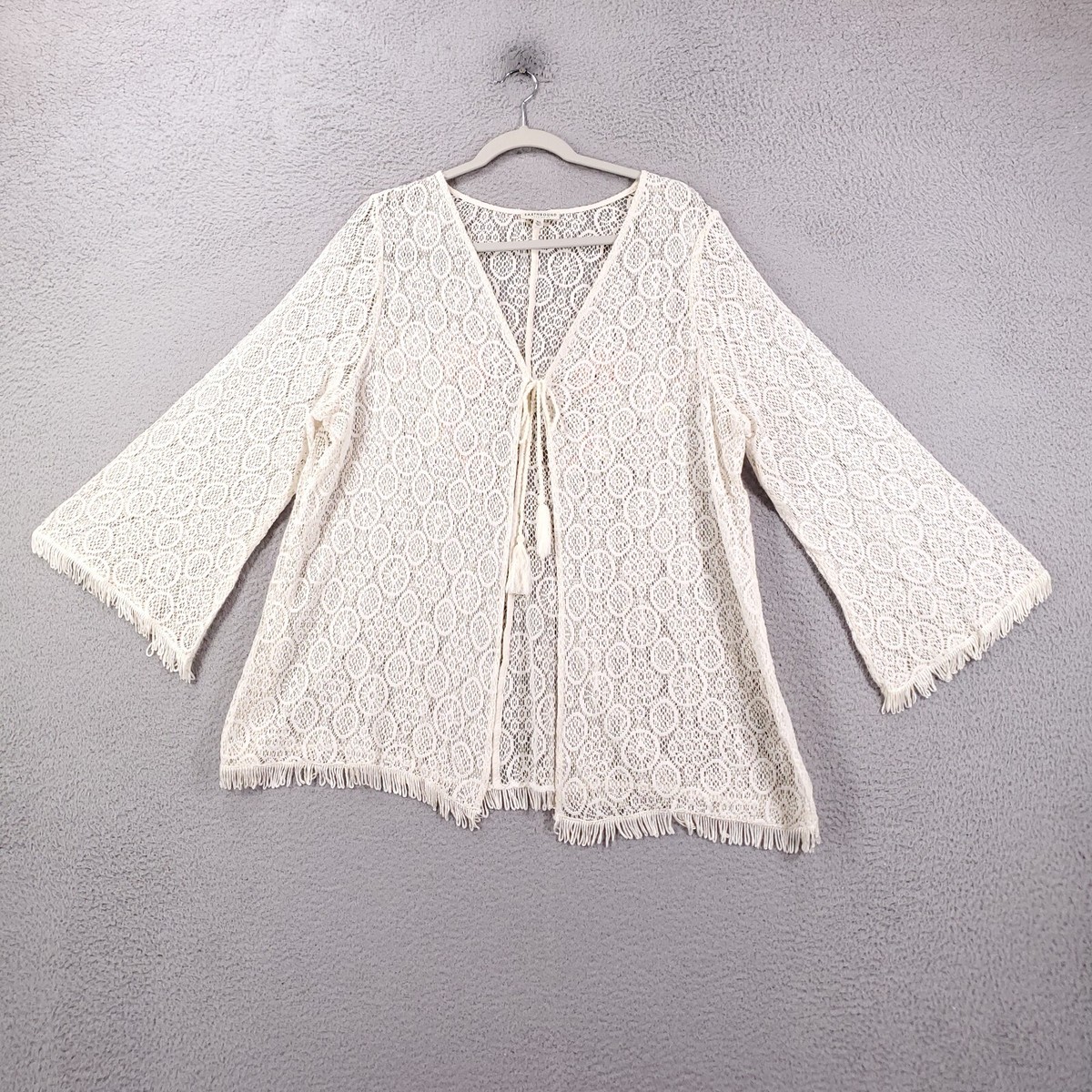 Earthbound Trading Boho Cardigan Women XL Lace Raw Hem Earthbound Trading Boho Cardigan Women XL Lace Raw Hem